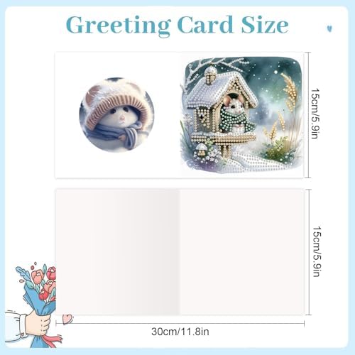 antor 6 Pack Christmas Diamond Art Cards with Envelopes, DIY Special Shaped Rhinestone Diamond Painting Greeting Card Kit, Winter Mouse Design for Adults Holiday Craft - Image 2