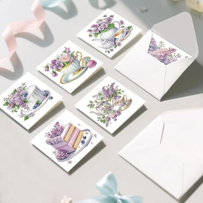 jinglinhh 12pcs Valentine's Day Diamond Art Painting Love Heart Cookies Cakes Afternoon Tea Flowers Greeting Cards with Envelopes, DIY Card Making Kits for Adults, Diamond Art Birthday Holiday Cards Craft Gifts - Image 5