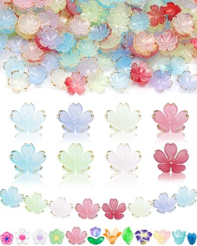 FIVEIZERO Flower Charms, 300Pcs 8 Colors Acrylic Cherry Blossom Beads by FIVEIZERO