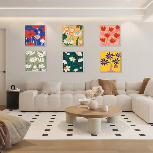 Bowetile 6 Pack Paint by Numbers for Adults Beginners Framed, Flowers Adults' Paint-by-Number Kits, Easy Adult Paint by Number Kits on Canvas, Acrylic Number Painting for Home Decor, 8x8in - Image 2