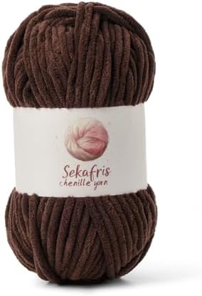 Chenille Blanket Yarn for Crocheting Size 5 Bulky Yarn Coffee by Sekafris