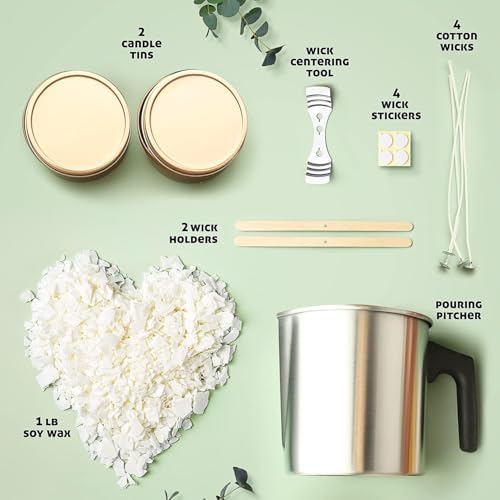 CraftBud DIY Soy Candle Making Kit for Adults & Kids, 16 Piece DIY Kit Includes 1LB Soy Wax, Wax Melter, Wicks, Tins & More - Image 3