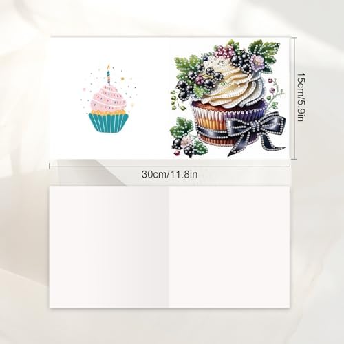 JISHSHAY 6 PCS Cupcake Diamond Painting Greeting Cards Cake Diamond Art Birthday Cards with Envelopes Gem Art Mosaic Kits for Adults, for Anniversary Valentine Thank You Graduation All-Occasion - Image 2