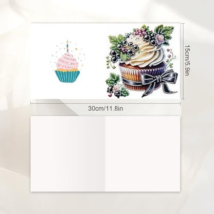 JISHSHAY 6 PCS Cupcake Diamond Painting Greeting Cards Cake Diamond Art Birthday Cards with Envelopes Gem Art Mosaic Kits for Adults, for Anniversary Valentine Thank You Graduation All-Occasion - Image 2