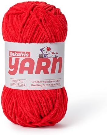 Plush Chunky Chenille Yarn for Crocheting, Soft Fluffy Velvet Yarn for Crocheting, Fuzzy Baby Blanket Knitting Yarn, 100g/131yds Bulky Amigurumi Yarns（Red） by Sekafris