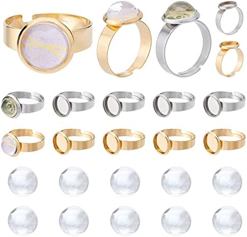 SUNNYCLUE 1 Box 40Pcs DIY 20 Sets Adjustable Stainless Steel Ring Base Clear Glass Cabochon Settings for Jewelry Making Finger Rings Blanks Components Ring Making Kit Adult Craft Supplies Mixed Color by SUNNYCLUE
