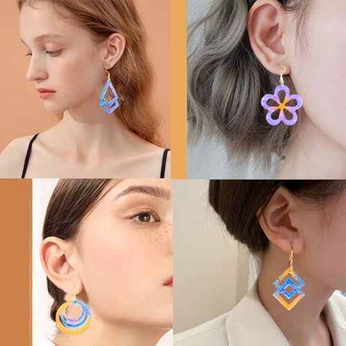 104Pcs Geometric Resin Earring Molds Kit, Irregular Shaped Earrings Silicone Mold for Epoxy Resin Dangle Drop Jewelry Molds Making Kit with 100 Earring Hook for Earrings Necklace Pendants (clear) - Image 2
