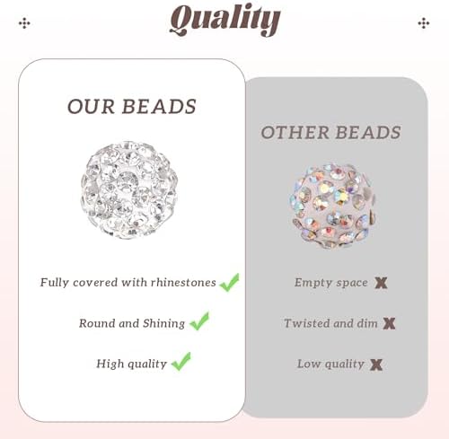 160pcs 10mm Rhinestone Beads for Jewelry Making, Light Peach AB Shiny Round Disco Beads Bulk, Sparkle Crystal Clay Christmas for Bracelet Baseball Necklace Earring Crafting and DIY - Image 5
