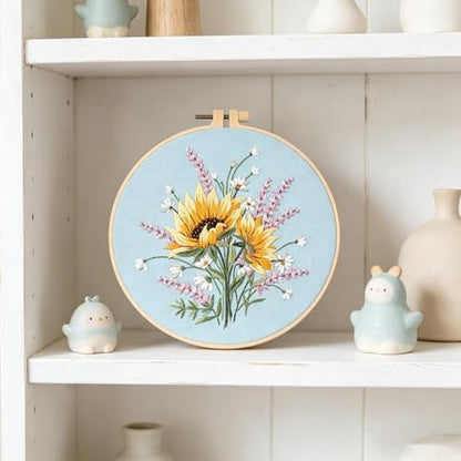Silentsea Embroidery Kit – Sunny Sunflowers with Delicate Purple and White Floral Accents, Perfect for Beginners and Craft Lovers - Image 4