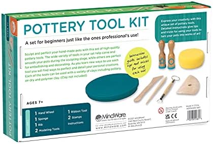 MindWare Beginner Pottery Tool Kit for Kids - 8 Piece Set Includes Hand Wheel, Sponge, Rib, Molding Tools and More - Image 2