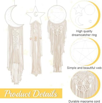 Macrame Kits for Adults Beginners Easy 3 Set Moon Star Craft Kits DIY Dream Catcher Kit with Instructions Video Macrame Wall Hanging Supplies Dream Catcher Kit for Room Wall Decoration - Image 3