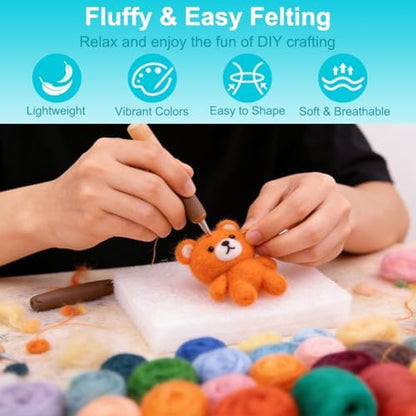 Ainiv 18 Pcs Needle Felting Wool, 9 Colors x 2 Packs Wool Roving, Blue - Image 5