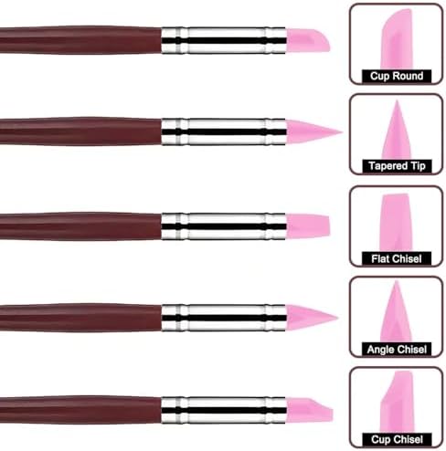 10 Pcs Silicone Clay Sculpting Tools Set, Double-Ended Dotting Tools & Silicone Brushes for Polymer Clay, Air Dry Clay, Pottery & DIY Crafting-Pink - Image 6