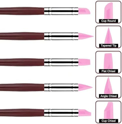 10 Pcs Silicone Clay Sculpting Tools Set, Double-Ended Dotting Tools & Silicone Brushes for Polymer Clay, Air Dry Clay, Pottery & DIY Crafting-Pink - Image 6