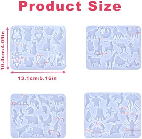 4 Piece Resin Earring Molds，53 Animal Shapes UV Resin Molds with Holes for Keychain Making Cats Dogs Bears Silicone Molds for Earring Necklace Pendant Jewelry Craft Supplies DIY Art Gift - Image 2