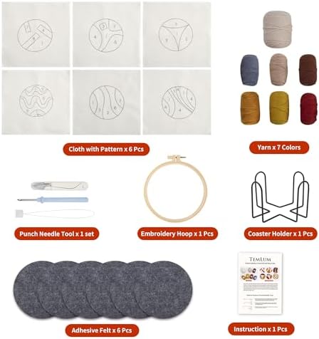 Temlum 6pcs Punch Needle Coasters Kit for Adults and Beginners(Lines) - Image 2