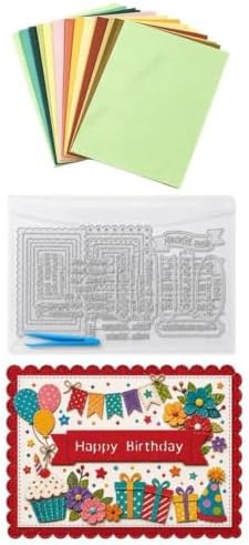 Tags Greetings Frames Cutting Die 5 Styles Label Text Stencils with 40 Sheets Cardstock & Tweezers, All-in-One Craft Kit for DIY Scrapbooking Birthday Greeting Card Album Photo Decor by DELORIGIN