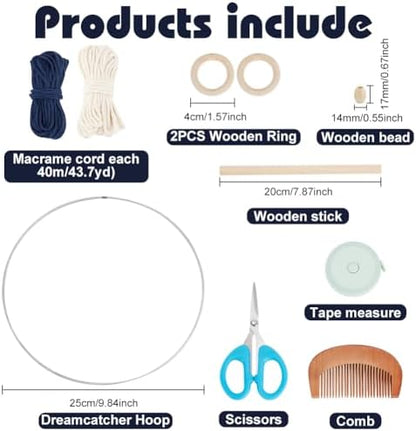 FREEBLOSS DIY Macrame Owl Kit with Video Tutorial Macrame Wall Hanging Ornament Boho Wall Hanging Decor Navy Blue&White Macrame Tapestry Gift Macrame Kit for Beginners - Image 2