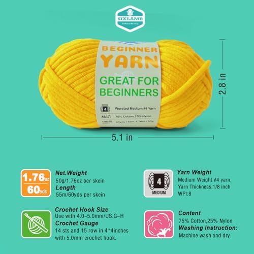 3 * 50g/1.76oz Yarn for Crocheting and Knitting, 3 * 60yds Beginner Yarn with Easy-to-See Stitches; Worsted-Weight Medium #4;Amigurumi-Friendly Crochet Kit(Violet+Yellow+Blushing Blue) - Image 2