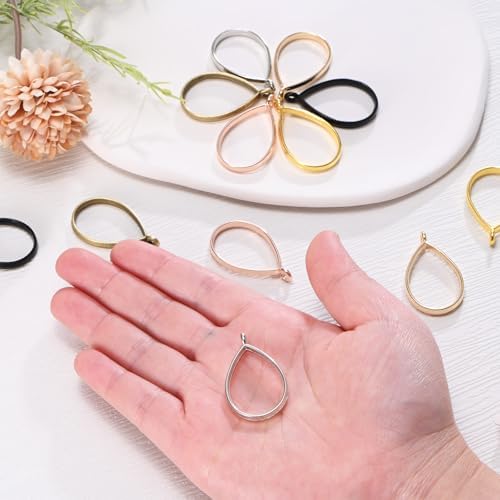 M METERXITY 20-Pack Open Bezels for Resin, Teardrop Shape Open Back Bezel Pendants for Resin Jewelry Making/DIY Earrings Necklace, Alloy Hollow Frame Pendants [Silver Tone] - Image 6