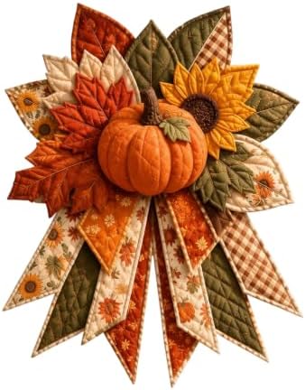 TREBIN 2026 DIY Quilted Halloween Pumpkin Door Hanger Kit, Wreath Patchwork Bow Sewing Kit, Fabric Sewing Craft for Adults & Beginners, Fall Wall Decor, Seasonal Holiday Gift (Pumpkin) - Image 7
