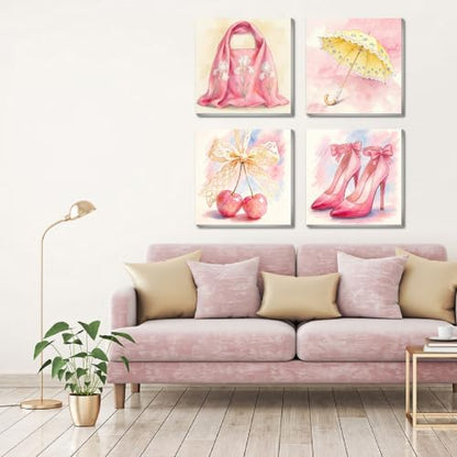 Canrichshop 4 Pack Paint by Number Beginner with Frame,Pink Adult Paint by Number Kits on Canvas, DIY Number Painting for Adults for Decor 8X 8 inch - Image 5