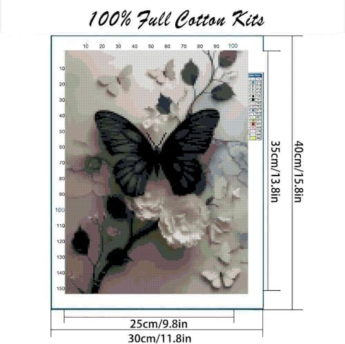 Butterfly Flower Stamped Cross Stitch Kits Flowers Cross Stitch Patterns,Dimensions Cross Stitch Kits Embroidery Kit Arts and Crafts for Beginners 15.7x11.8 inch - Image 2
