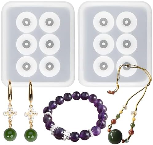 Silicone Resin Bead Molds Set, 2 Pack Round Ball Molds with Holes, DIY Jewelry Making Tools by MUYULIN