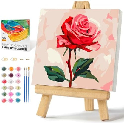 Offito Framed Paint by Numbers Kit for Adults Beginners, Rose Flowers by Offito