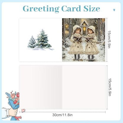 jinglinhh 6pcs Christmas Girl Reading Diamond Art Painting Greeting Cards with Envelopes, DIY Card Making Kits for Adults, Diamond Art Postcards Christmas Cards Craft Gifts - Image 2