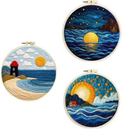 3 Sets Wool Felt Sets Seascape Scenery Needle Felting Kits DIY Handmade Wool Felt Painting Kits Home Decor Needle Felt Starter Sets Gifts with Instructions and Foam Pad for Beginners (Orange) by Unknown