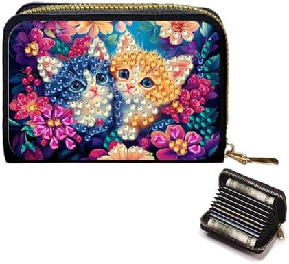 Santiway DIY Diamond Art Painting Kit - PU Leather Credit Card Holder Wallet & Coin Purse with Cat Pattern, Zipper Organizer 4.33x3.14in for Adults​ by SantiwayColorfulHome