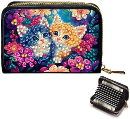 Santiway DIY Diamond Art Painting Kit - PU Leather Credit Card Holder Wallet & Coin Purse with Cat Pattern, Zipper Organizer 4.33x3.14in for Adults​ by SantiwayColorfulHome