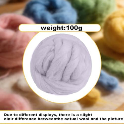 Wool Roving-3.5oz Needle Felting Wool, Soft Multi-Color Wool Fiber, Perfect Felting Wool Pure Wool, Chunky Yarn, for DIY Crafts, NeedleFelting Projects,and Artwork (Light Gray) - Image 2
