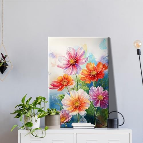JOOZ Flowers Paint by Numbers Kit for Adults with Frame, Flower Paint by Number with Easel, DIY Floral Adult Paint by Number Kits Framed Canvas for Home Wall Decor 8 x 12 Inch - Image 3