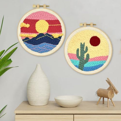 ERKOON Punch Needle Kit Adults Beginners, 2 Pcs DIY Easy Landscape Embroidery Set for Starter Art Craft, Needling Punching Project with Patterns, Tools, Yarns, Hoop, Instruction (Desert & Afterglow) - Image 7