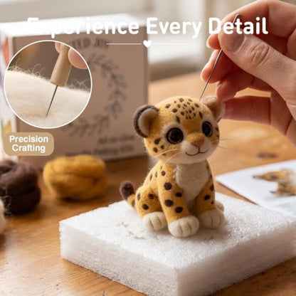FACE N FACE DIY Needle Felting Kit Cute Cheetah Cub – Needle Felting Starter Kit with Fiber Roving, Needles, Felting Pad & Instructions | Felted Wild Animal Kit for Beginners Adults | DIY Craft Gift - Image 4