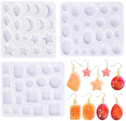 3 PCS Resin Jewelry Mold Kit with Hole Earring Silicone Mould Waterdrop Oval Pendant Molds Stars Moon Clouds Necklace Moulds for DIY Pendant Earrings Necklace Keychains Jewelry Making (3 Styles) by GeoGeoDIY