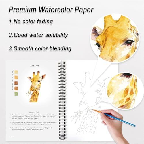 Watercolor Workbooks for Adults Beginners & Teens, 16 Colors 15 Beautiful Paintings, Pre-Outlined Designs, Easy Watercolor Art Book（Without Palette Forest） - Image 6