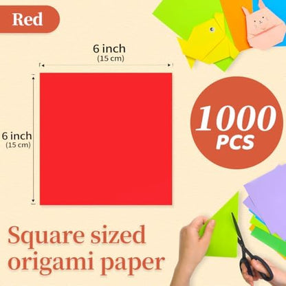 IOOLEEM Red Origami Paper, 1000 Sheets, 6 Inch Square, Double Sided Colored Paper for DIY Crafts - Image 2
