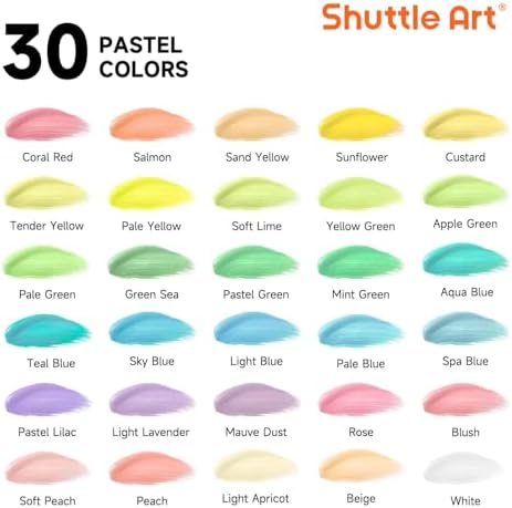 Shuttle Art 40 Pack Pastel Acrylic Paint Set, 30 Colors, 60ml/2oz Bottles, High Viscosity, Water-proof With 10 Paint Brushes for Painting &Crafting on Canvas, Rock, Ceramic, Fabric, Clay - Image 2