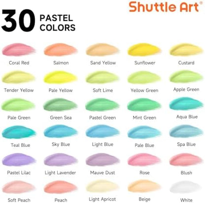 Shuttle Art 40 Pack Pastel Acrylic Paint Set, 30 Colors, 60ml/2oz Bottles, High Viscosity, Water-proof With 10 Paint Brushes for Painting &Crafting on Canvas, Rock, Ceramic, Fabric, Clay - Image 2