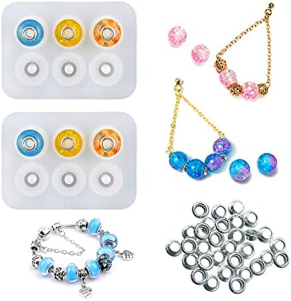 Jewelry Resin Bead Mold (2 pcs) DIY Dried Flower Epoxy AB Glue Round Bead Mold (5 mm), Used for Resin Earrings, Bracelet Jewelry Making, Epoxy Craft Decoration Supplies and 30 S925 Silver Washers by MUYULIN