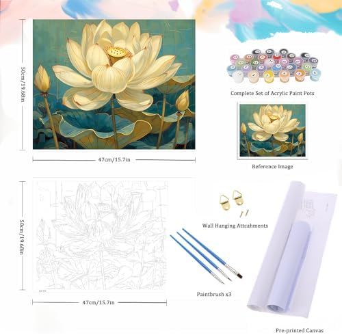 Natuyalo Paint by Numbers for Adults - DIY Adult Paint by Number Kits Painting on Canvas Lotus Painting by Numbers for Beginners, Plant Art Craft Kits for Adults (16x20 Inch) - Image 5