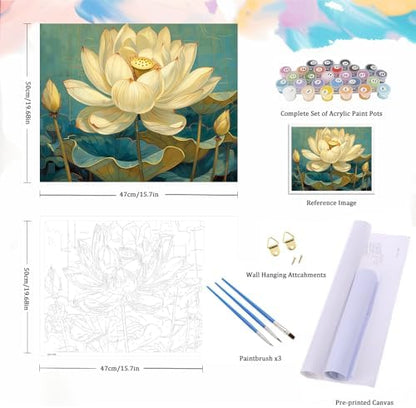 Natuyalo Paint by Numbers for Adults - DIY Adult Paint by Number Kits Painting on Canvas Lotus Painting by Numbers for Beginners, Plant Art Craft Kits for Adults (16x20 Inch) - Image 5