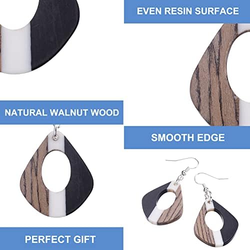 FASHEWELRY 16Pcs Resin Wooden Earring Pendants Vintage Stripe Teardrop Resin Walnut Wood Statement Pendants for Jewelry Making - Image 6