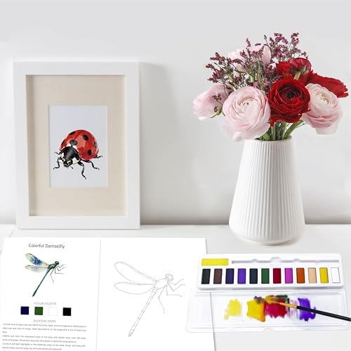 CraftyManor Watercolor Workbook Creative Insect Water color Paint Book Set with Paints & Brush, 12 Patterns of Original DIY Designs, Beginner-Friendly Adult Coloring Books (Insect) - Image 6