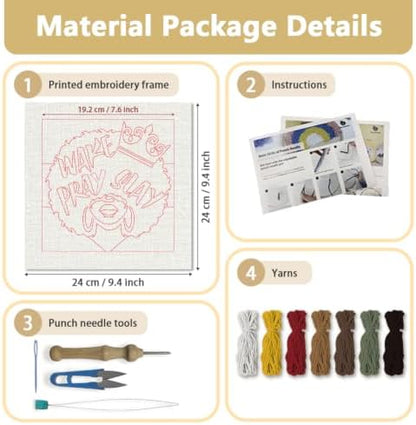 Doodlream Crown Afro Lady Punch Needle Kit for Beginner 9.4"x9.4" - Image 2