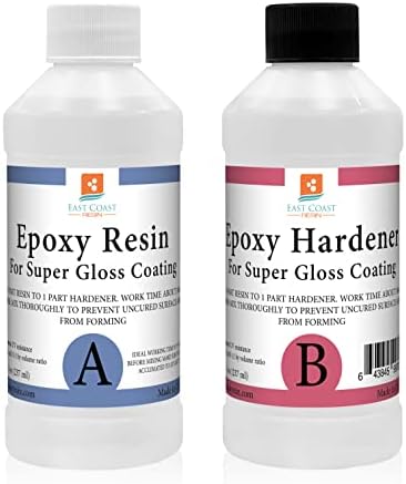 Epoxy Resin 16 oz Kit | 1:1 Crystal Clear Resin and Hardener for Super Gloss Coating | For Bars, Tabletop, Art, Jewelry, Casting Molds | Safe for Use on Wood, Metal, Stone, Plastic, Marine Sealer by East+Coast+Resin