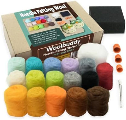 Woolbuddy Needle Felting Kit Starter Set, 16 Colors, White Core Wool & Tool by Woolbuddy